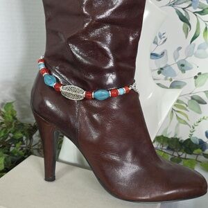 Western Boho Silver and Turqupise Blue Orange Chain Boot Bracelet Jewelry